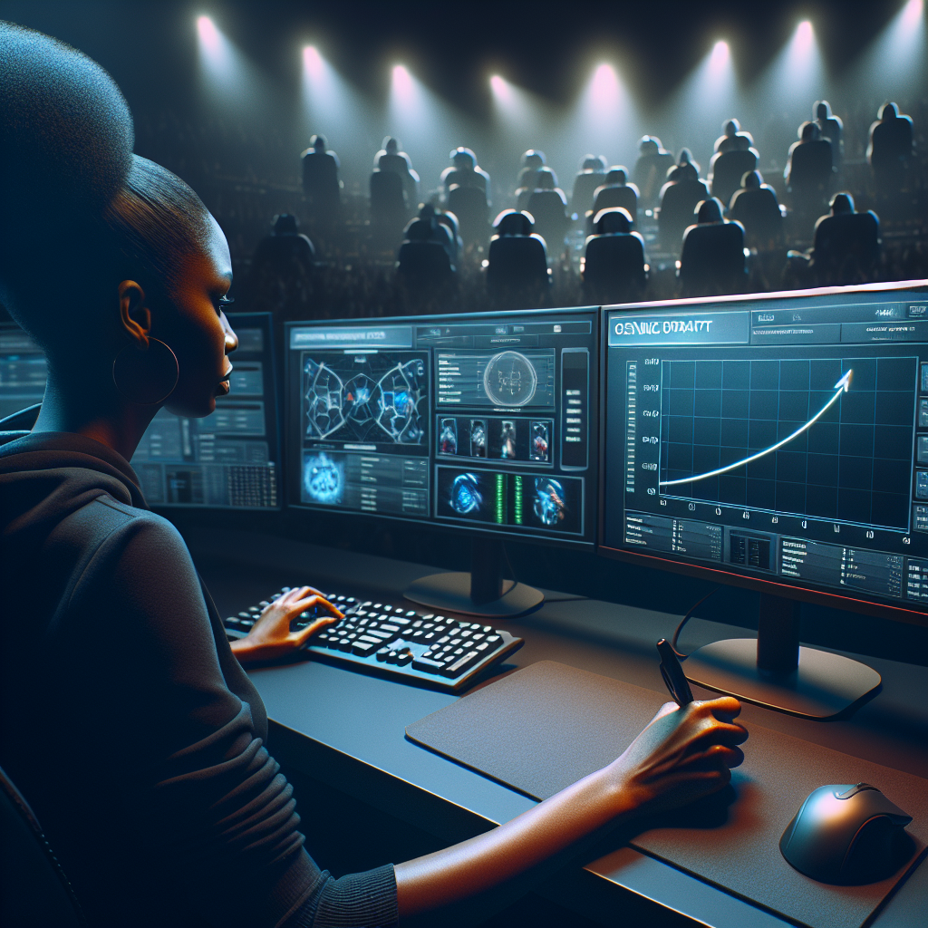 Yaxın Dota 2 turnirləri üçün analitik iş masası, monitorlarda neytral qrafiklər